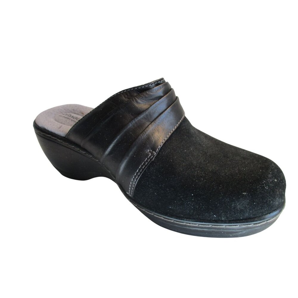 *SoftWalk Black Mule Slides Leather Upper Accent Stitching - 7WW